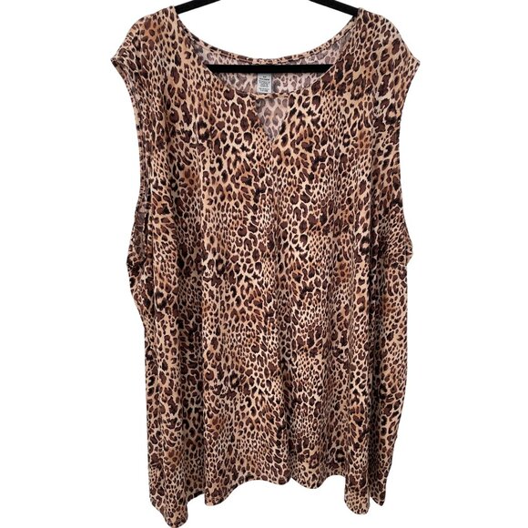 Catherines Leopard Print Sleeveless Tank Top Women 5X Plus Size Tan Animal Print - Picture 1 of 6